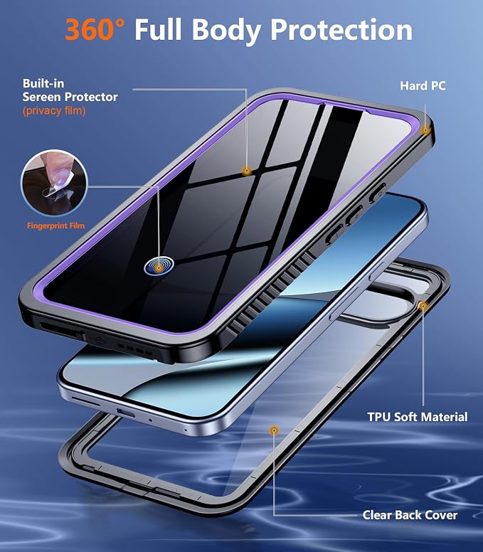Temdan for Google Pixel 10 Pro XL Case Waterproof,Built-in Lens & Screen Protector[Full Body Shockproof][Military Dropproof][Dustproof][IP68 Underwater] for Pixel 10 Pro XL 6.8”-Purple/Clear