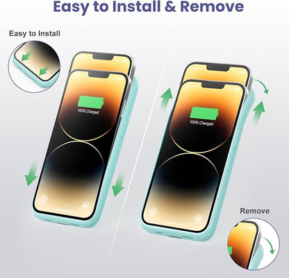Battery Case for iPhone 13/13Pro/14,7500mah Ultra-Slim Protective Charging Case, Portable Rechargeable Expandable Battery Charger Cover Compatible with iPhone 13/13Pro/14 (6.1 Inch)-Green