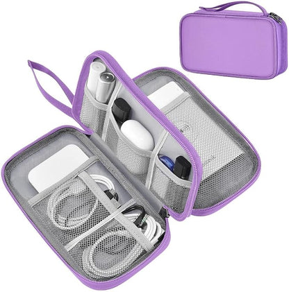ZINMARK Portable Cable Organizer Case,Travel Pouch with Double-Layer Storage for Cables,Chargers,Earbuds & Phone,Purple