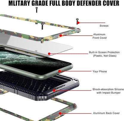 Mitywah Waterproof Case for iPhone 11 Pro Max, Heavy Duty Military Grade Case with Built-in Screen Protector, 360° Full Body Sturdy Metal Frame Protective Armor Case for iPhone 11 Pro Max, Camouflage