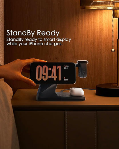 3 in 1 Charging Station for Apple Devices, Mag-Safe Charger Stand, Wireless Charger for iPhone 16/15/14/13/12 Series,& AirPods,& iWatch