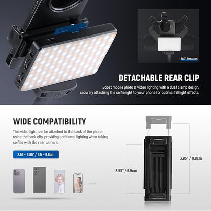 NEEWRE Basics LED Selfie & Tattoo Light Compatible with iPhone, Clip on CPL Filter/Tripod Stand/Phone Holder, Fill Lighting Remove Reflection for Art Food Jewelry Photography Video Recording, BL120B