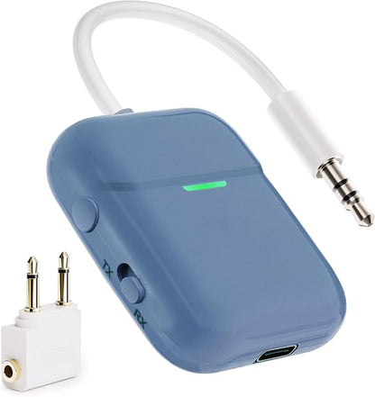 Nulaxy Air in-Flight Bluetooth Wireless Audio Transmitter Receiver for up to 2 AirPods Wireless Headphones, Bluetooth Adapter for All 3.5mm Aux Jacks on Airplanes, Gym Equipment, TVs, Blue