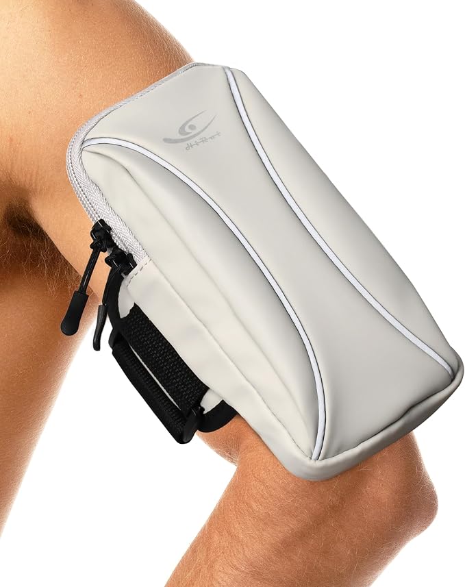 HiRui Arm Bag & Wrist Bag Phone Holder, Sports Running Armband for Gym, Cycling & Workout, Compatible with iPhone 17/16/15 Series, Samsung Galaxy & More, Reflective, Adjustable, Secure Fit (Gray)