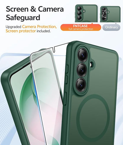 FNTCASE for Samsung Galaxy S26 Case: [Fit for Magsafe] [Full Camera Protection & Screen Protector] Translucent Matte Military Grade - Shockproof Protective Phone Cover for Samsung S 26 - Green