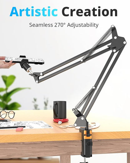 UBeesize Overhead Phone Mount, Flexible Webcam Arm with Phone Holder and Ball Head, Overhead Tripod for Phone Drawing Live Streaming Cooking Flat Photography
