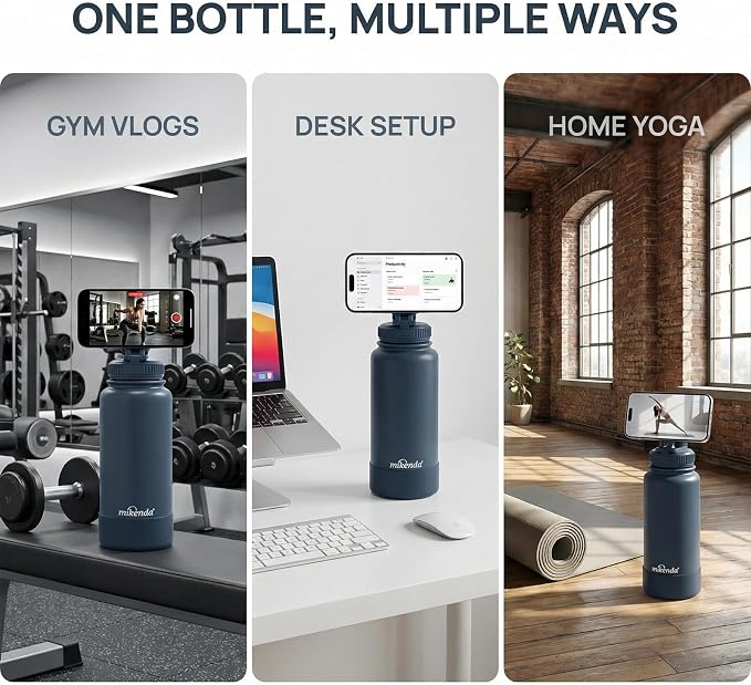 32oz Insulated Tumbler with Magnetic Phone Holder, Gym Water Bottle | Leak Proof Lid, 24hr Cold & 12hr Hot, Non-Slip Base | Travel Mug, Reusable & Eco-Friendly (indigo, 32, ounces)