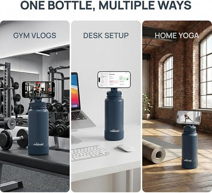 32oz Insulated Tumbler with Magnetic Phone Holder, Gym Water Bottle | Leak Proof Lid, 24hr Cold & 12hr Hot, Non-Slip Base | Travel Mug, Reusable & Eco-Friendly (indigo, 32, ounces)