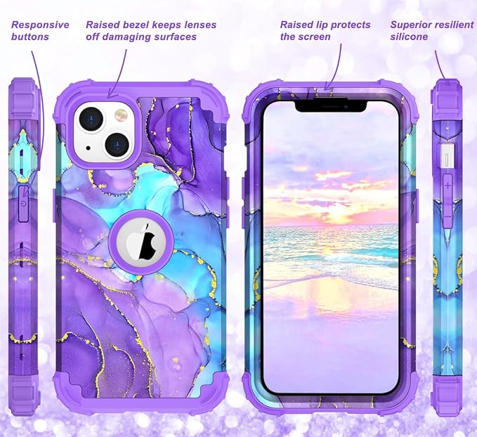 Hocase for iPhone 14 Plus Case, Heavy Duty Shockproof Protection Soft Silicone Rubber+Hard Plastic Bumpers Hybrid Protective Case for iPhone 14 Plus 6.7" 2022 - When Purple Meets Blue