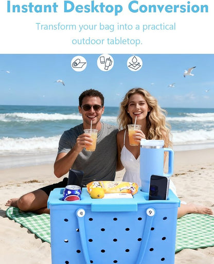 Top Cup Phone Holder Tray Storage Lid for Stanley Compatible with Bogg Bag XL Cover, Cup Organizer Holder Waterproof Silicone Multifunctional Storage Box for Outdoor Beath Camping Travel (Blue, XL)