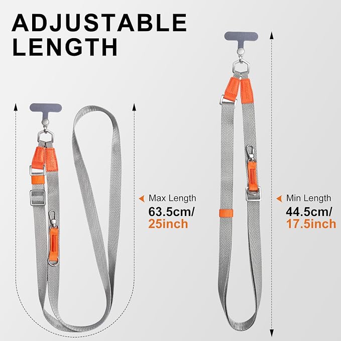 Phone Lanyard Crossbody with 2 Phone Tabs, Adjustable Anti Theft Phone Strap for iPhone & Android, Universal Skin-Friendly Cell Phone Neck Lanyard for Travel Hiking Cycling Shopping (Grey)