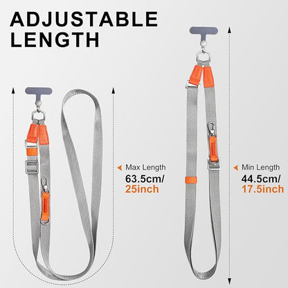 Phone Lanyard Crossbody with 2 Phone Tabs, Adjustable Anti Theft Phone Strap for iPhone & Android, Universal Skin-Friendly Cell Phone Neck Lanyard for Travel Hiking Cycling Shopping (Grey)