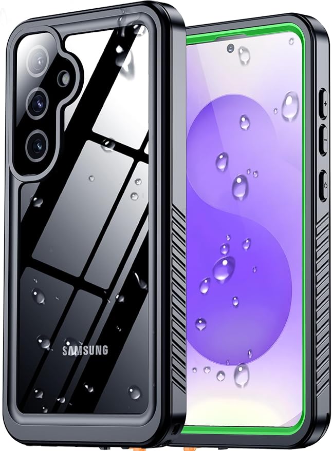 SPIDERCASE Upgraded for Samsung Galaxy S25 Case Waterproof,Built-in Screen & Camera Lens Protector[IP68 Underwater] [Military Grade Shockproof] Full Body Protection Phone Case,Green/Clear