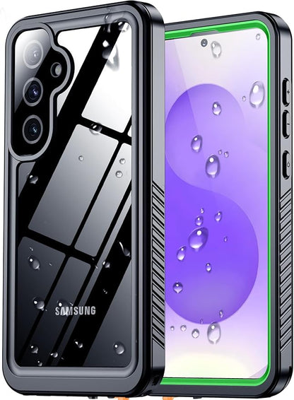 SPIDERCASE Upgraded for Samsung Galaxy S25 Case Waterproof,Built-in Screen & Camera Lens Protector[IP68 Underwater] [Military Grade Shockproof] Full Body Protection Phone Case,Green/Clear