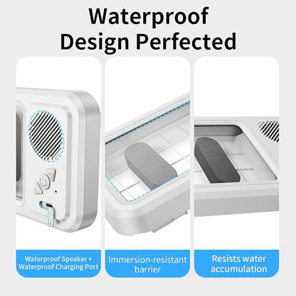 Shower Phone Holder Waterproof with Speaker Hole,360° Rotatable Shower Phone Case Holder,Anti Fog Phone Stand Mount for Bathroom Bathtub Kitchen Wall Mirror,for 4-7" iPhone 17 16 S25 Ultra