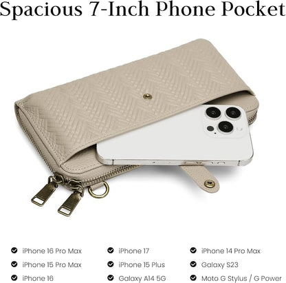 befen Leather Wristlet Wallet for Women Cell Phone Purse with Built in Wallet Vintage Leather Crossdody Bag Clutch Purse