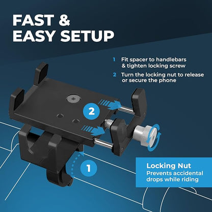 Roam Universal Cell Phone Holder Mount, Adjustable Fit for Smartphones 2" - 3.8" Wide, 7" L x 0.5" H, Hands Free Navigation System for Motorcycle eBike Dirt Bike Road Bike Cruiser Moped Scooter