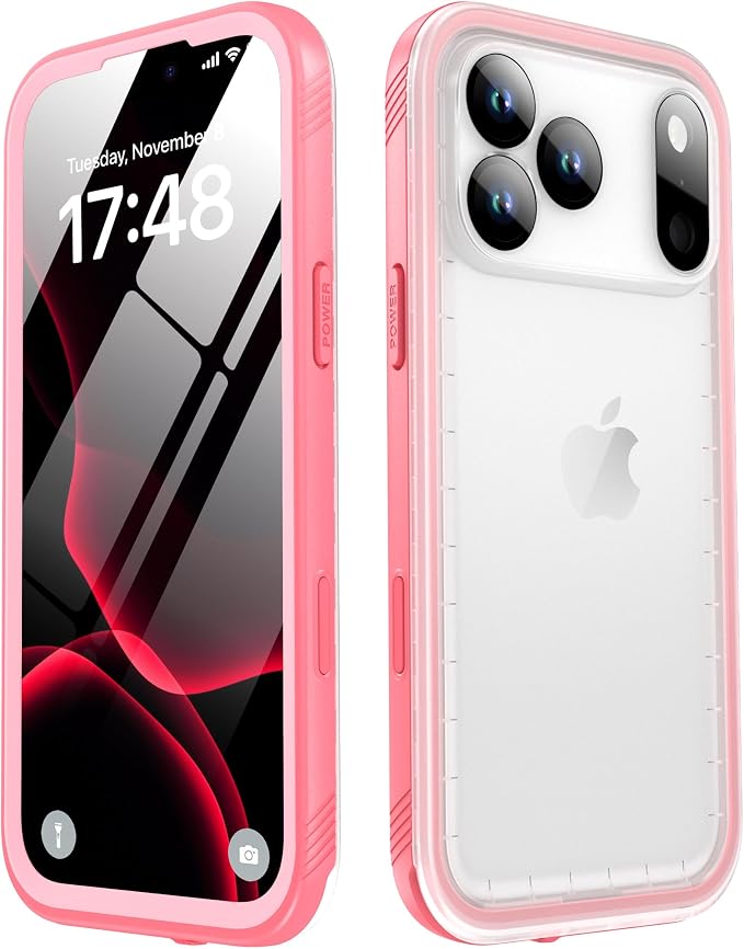 SPORTLINK for Waterproof iPhone 17 Pro Max Case - Built in Screen Protector/Full Body Dustproof/Shockproof/Dropproof/IP68 Underwater for iPhone 17 Pro Max Case 6.9 inch Pink/Frosted Clear