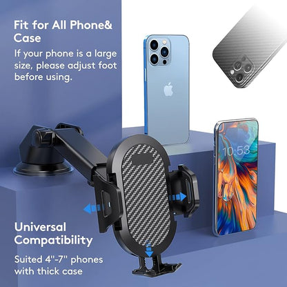 Car Phone Holder Mount, [Strong Suction Cup] [Military Grade Durable] for Windshield and Dashboard, Adjustable Long Arm Compatible with iPhone 17 16 15 14 Pro Max and All Smartphones,Black