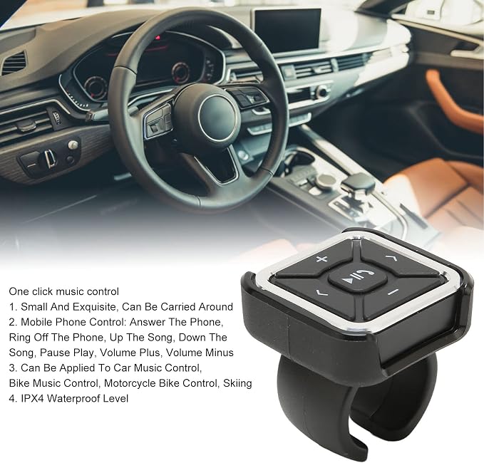Bluetooth Audio Adapter, Bike Motorcycle Car Bluetooth Remote Controller Steering Wheel Media, IPX4 Waterproof, for OS X, for Android