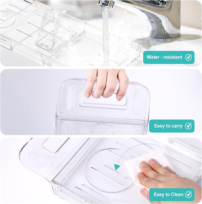 Expandable Bathtub Tray Caddy, Clear Bath Tray for Tub for Bath Relaxing, Foldable Bath Table Trays, Bathtub & Bathroom Accessories for Women Gift, Anniversary or Wedding Gifts, New Home