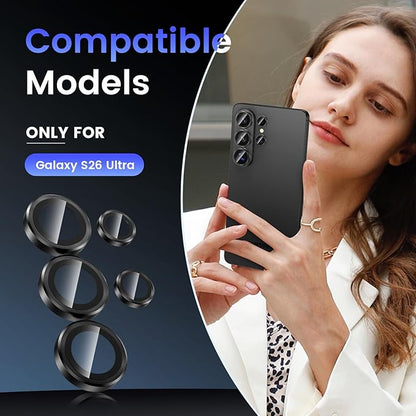 Tensea (3+2PCS Compatible with Samsung Galaxy S26 Ultra Camera Lens Protector, 9H Tempered Glass Camera Cover Screen Protector Metal Individual Ring [Installation Tray][Case Friendly]