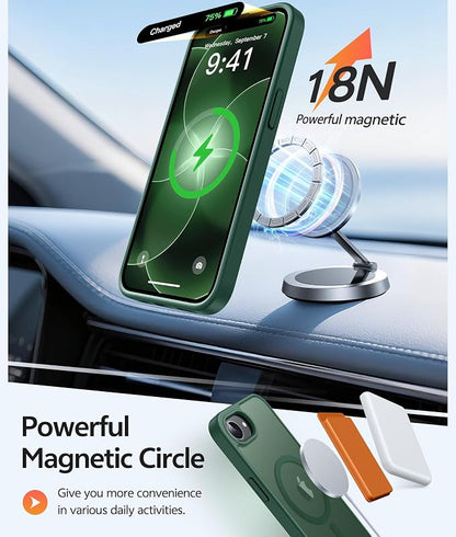 FNTCASE for iPhone 17e Case: iPhone 16e Phone Case [Compatible with Magsafe] Translucent Matte Cases with [Screen Protector] Military Grade Shockproof Protective Phone Cover - Green