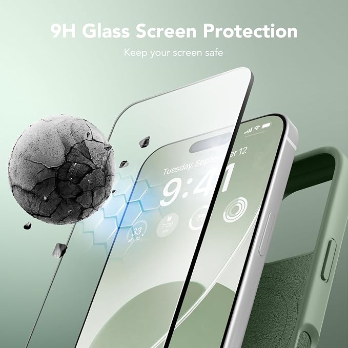 GONEZ Magnetic for iPhone 16 Pro Case, Compatible with MagSafe, [Screen Protector + Camera Lens Protector], Silicone Shockproof Anti-Scratch Protective Phone Case 6.3 inch, Light Green