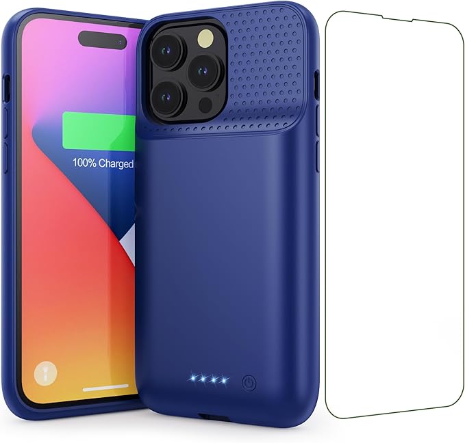 Battery Case for iPhone 14 Pro Max,14 Plus and 13 pro Max, Real 8600mAh Rechargeable Smart Extended Charging Case, Ultra-Slim Portable Protective Battery Pack (6.7 inch) Blue