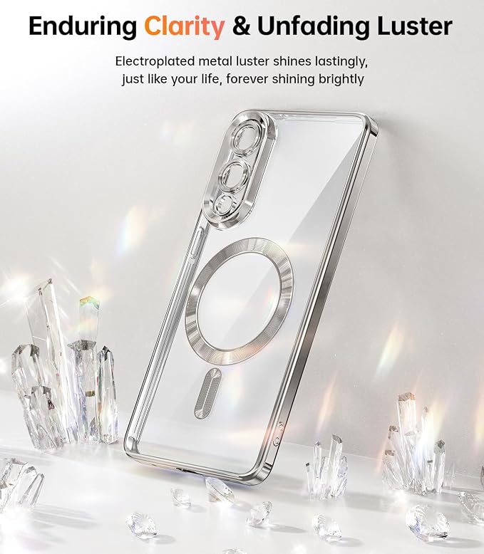 Meifigno Designed for Samsung Galaxy S25 Edge Case, [Compatible with MagSafe] [2X Screen Protectors] [Glitter Card & Wrist Strap] Surround Raised Lens Protection Slim Case for S25 Edge 6.7", Silver