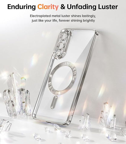 Meifigno Designed for Samsung Galaxy S25 Edge Case, [Compatible with MagSafe] [2X Screen Protectors] [Glitter Card & Wrist Strap] Surround Raised Lens Protection Slim Case for S25 Edge 6.7", Silver