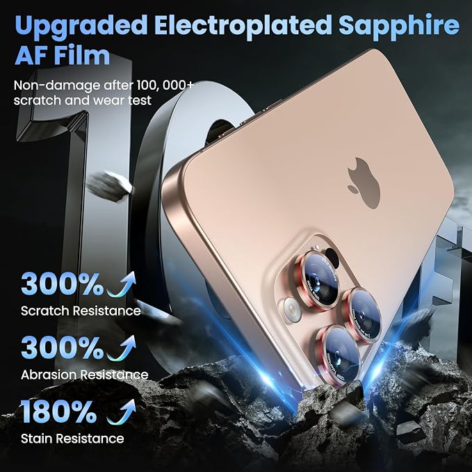 Uyiton for iPhone 13 Pro Max/13 Pro Camera Lens Protector - [2025 Design] Military-Grade Tempered Glass Metal Camera Cover, Outdoor/Travel/Daily Use, Gold+Red