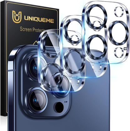 UniqueMe Compatible for 3 Pack iPhone 15 Pro/iPhone 15 Pro Max Camera Lens Protector, [Drop Protection] [Case Friendly] 9H Tempered Glass Camera Cover Screen [2023 New Version]- Blue