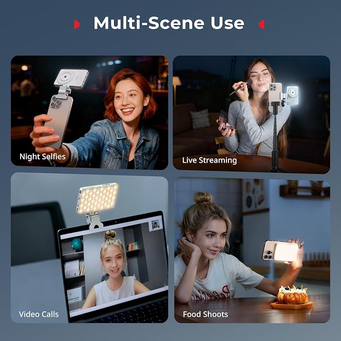 SmallRig M3 Magnetic Selfie Phone Light with Clip, 120 LEDs 2000mAh Rechargeable, 2700K-6500K, Portable Content Creators Fill Light for Video Recording, for iPhone/Laptop/Camera/Webcam (White) - 5640