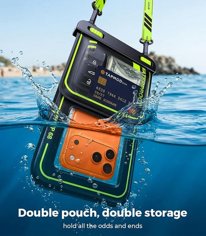 Rorhxia [Glow-in-the-dark] IP68 Waterproof Phone Pouch Double Space, Floating Waterproof Phone Case with Lanyard Phone Dry Bag for iPhone 17 Pro Max 16 15 14 S26 S25 Travel Beach & Water Adventures