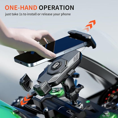 Kewig Motorcycle Fork Stem Phone Mount, with Cap Anti-Theft Short Arm Motorcycle Phone Holder, [1s Lock & Release] Fits for Fork Stem 12-25.4mm in Diameter, for 5.5-7.2" Cellphones