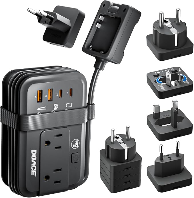DOACE 350W Travel Voltage Converter 220V to 110V, Step Down Converter with Wrap-Around Extension Cord, 4 USB Ports, Universal Plug Adapters for CPAP, Phone, Shaver, Toothbrush (Black)