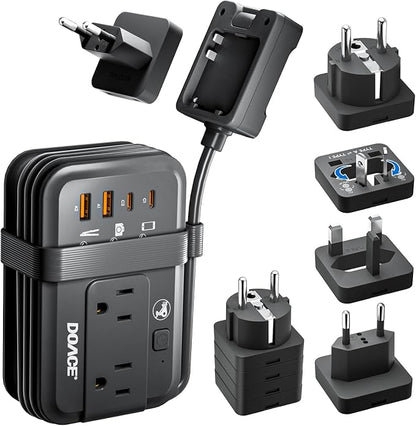 DOACE 350W Travel Voltage Converter 220V to 110V, Step Down Converter with Wrap-Around Extension Cord, 4 USB Ports, Universal Plug Adapters for CPAP, Phone, Shaver, Toothbrush (Black)