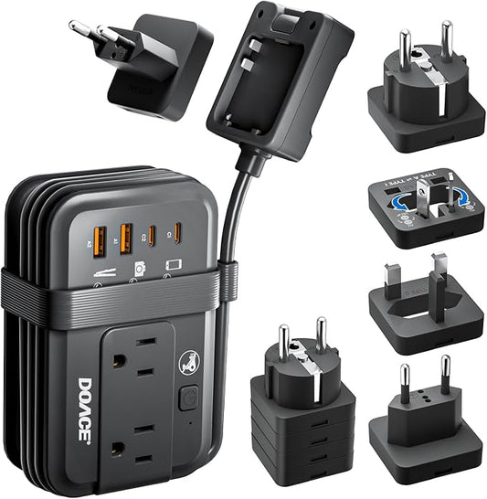 DOACE 350W Travel Voltage Converter 220V to 110V, Step Down Converter with Wrap-Around Extension Cord, 4 USB Ports, Universal Plug Adapters for CPAP, Phone, Shaver, Toothbrush (Black)