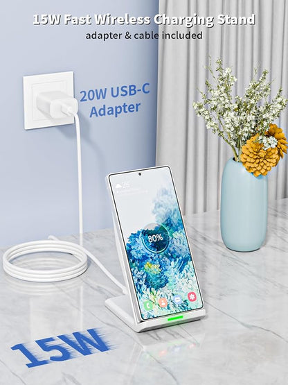 Wireless Phone Charger Stand,15W Fast Android Wireless Charger Station for iPhone 17/17 Air/17 Pro Max/15/14/13, 15W Fast Charging for Samsung Galaxy S23 S22 S21 with 20W USB C Charging Block Adapter