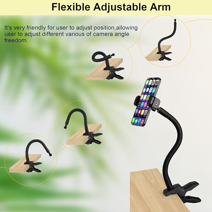 [Upgrade] Phone Holder Jaws Flex Clamp,11.8" Gooseneck Arm Aluminum Alloy Ball Head Mount for Desk/Table/Pole/Board,Compatible with 3.5~7.5" iPhone/HTC/LG/Nexus/Huawei/Smartphone