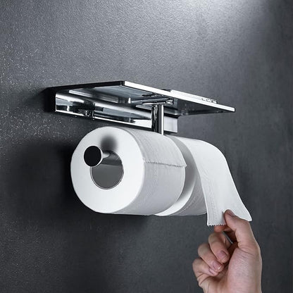 Heavy-Duty Double Toilet Paper Holder, Polished Chrome Dual Roll Toilet Tissue Holder with Phone Shelf | Solid Brass, Wall-Mount | Home & Commercial Bathroom