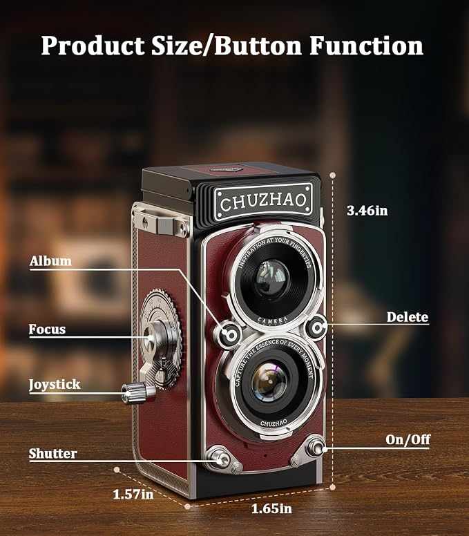 CHUZHAO Digital Camera Retro: Portable TLR Style Twin-Lens Vintage Camera, 12MP Autofocus 1080P FHD Point and Shoot Pocket Vlogging Retro Digital Cameras with16 GB Card for Beginners Boys Girls (Red)