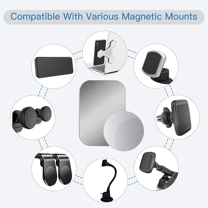 OWLKELA Mount Metal Plate for Phone Magnet Car Mount Holder Cradle with Adhesive, Universal Replacement Sticker Compatible with Magnetic Mounts - 10 Pack Silver (4 Rectangle and 6 Round)