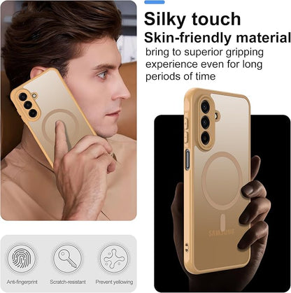 for Galaxy A17 5G Phone Case: Compatible for Samsung A17 5G Case [magsafe Fit] with 2PC Tempered Glass Screen Protector,Frosted Translucent Soft-Touch Skin & Military-Grade Protection for A 17,Gold