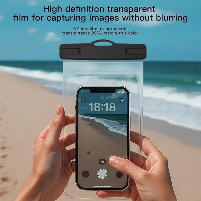 1/2 Pack Waterproof Phone Pouch Compatible with iPhone 17 16 15 Pro Max & Galaxy S24+/S23 7in Waterproof Phone Case, IPX8 Beach Travel Must Haves, Beach Essentials, Black and Red, 2 Pack