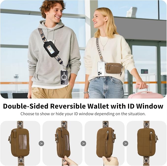 Tiostep Clip and Go Strap for Phone with Wallet Crossbody Phone Lanyard with Anti-Theft Zipper Pouch Detachable Quilted Wrist Wallet with RFID and ID Window for Daily and Travel