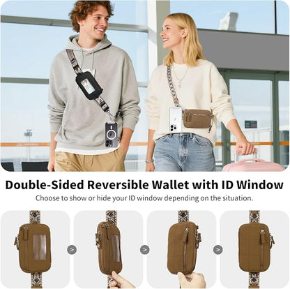 Tiostep Clip and Go Strap for Phone with Wallet Crossbody Phone Lanyard with Anti-Theft Zipper Pouch Detachable Quilted Wrist Wallet with RFID and ID Window for Daily and Travel