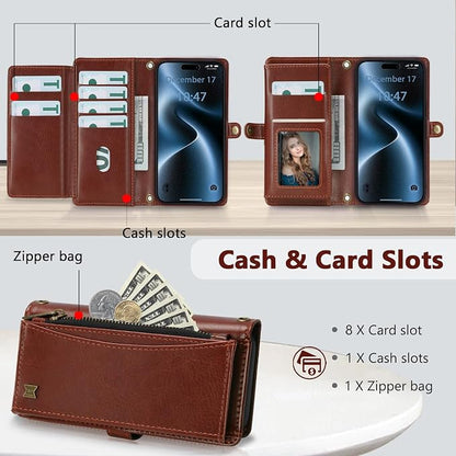 Wallet Case for iPhone 15 Pro Max with Card Holder/Crossbody Wallet/Strap| RFID Blocking | Magnetic | Kickstand | Detachable | PU Leather Phone Case for iPhone 15 Pro Max,6.7 in,Brown