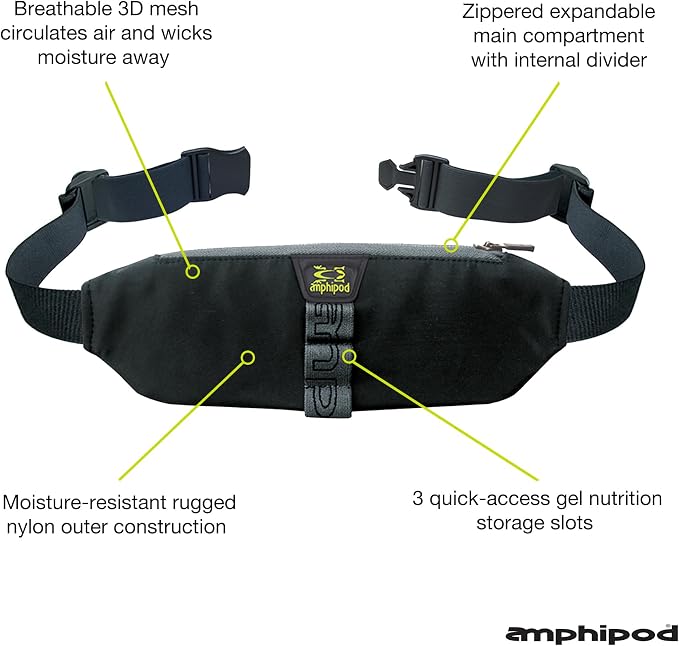 Amphipod AirFlow Trail Pack, Runners Storage Waist Pack Belt for Running & Jogging, Men & Women - Black